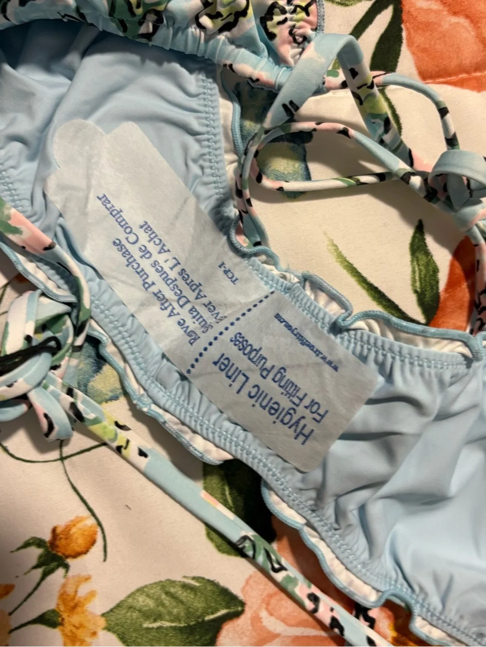 Frankie's Bikinis Light Blue Floral Tie-Side Bikini Bottom